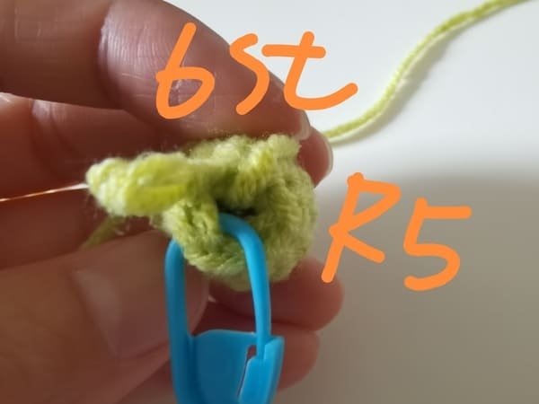 6 stitches for round 5 for crochet peas in a pod