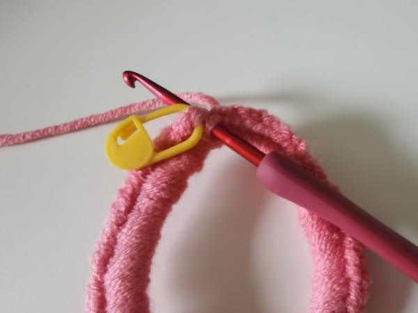 The hook insert the first stitch for slip stitch.
