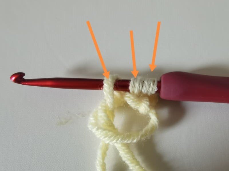 bring one loop, form three loops on the hook