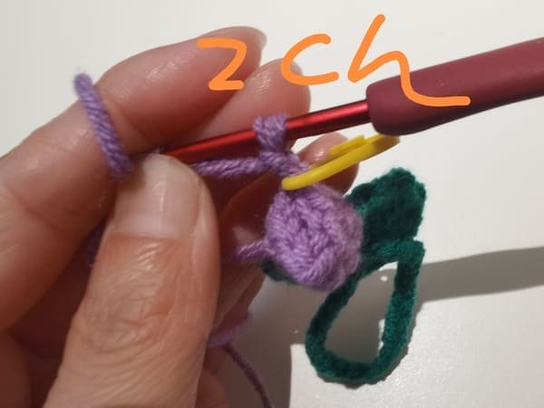 crochet 2 chains stitches for the second popcorn