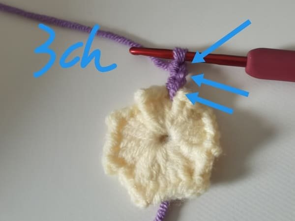 crochet 3 chain stitches for round 2 for crochet butterfly pattern