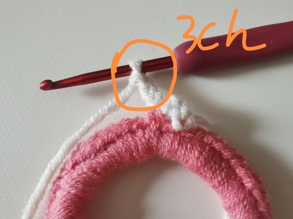 crochet 3 chain stitches for the second group