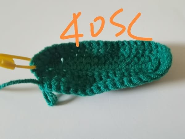 crochet 40 single crochets for round 2 for pea pod.