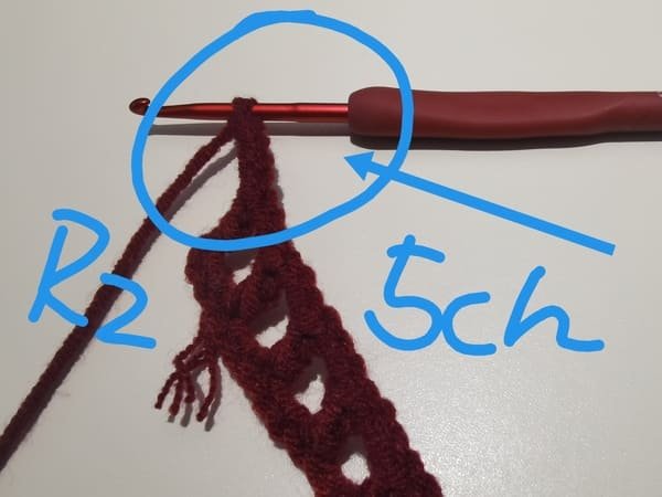 crochet 5 chain stitches for round 2 for bow crochet