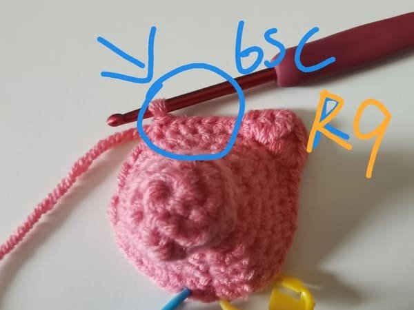 crochet 6 single crochets for round 9 for crochet pig