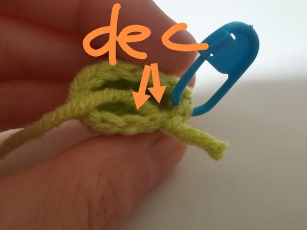 crochet decreases for round 5 for crochet peas in a pod