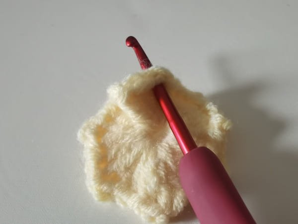 hook insert chain stitch of previous round for round 2 for crochet butterfly pattern