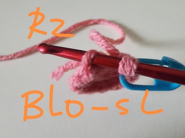 hook insert the first back loop for round 2 for crochet pig