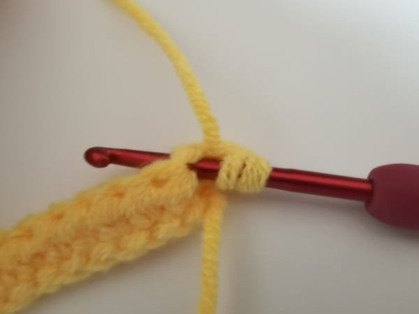 hook insert the first stitch for half crochet decrease