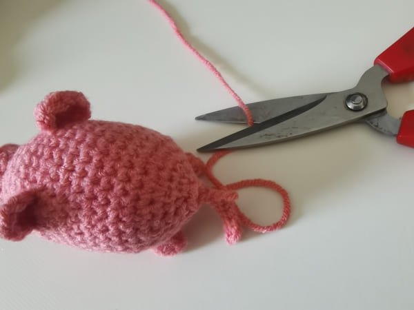leave 8 cm yarn end and cut yarn end for pig