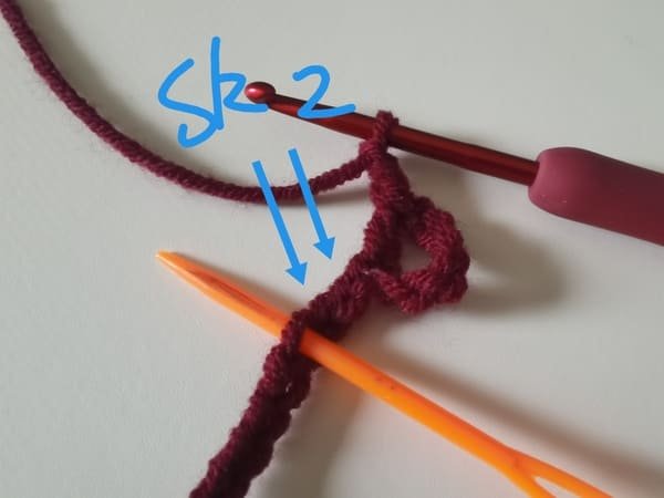 skip 2 stitches for round 1 for bow crochet