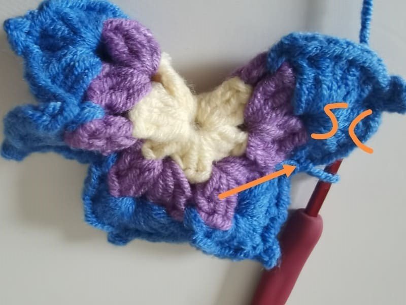 slip stitch for round 3 for crochet butterfly pattern