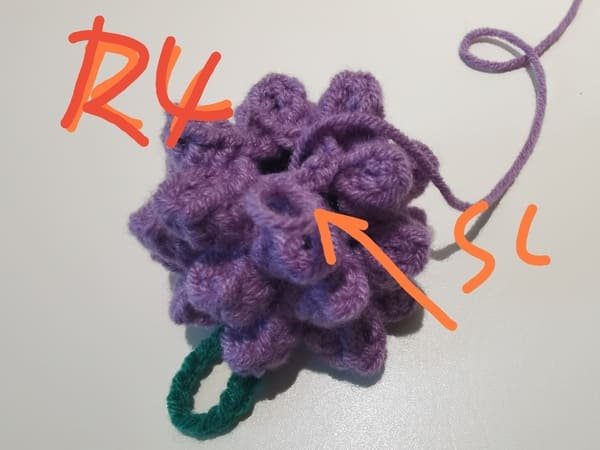slip stitch with first chain stitch for round 4.