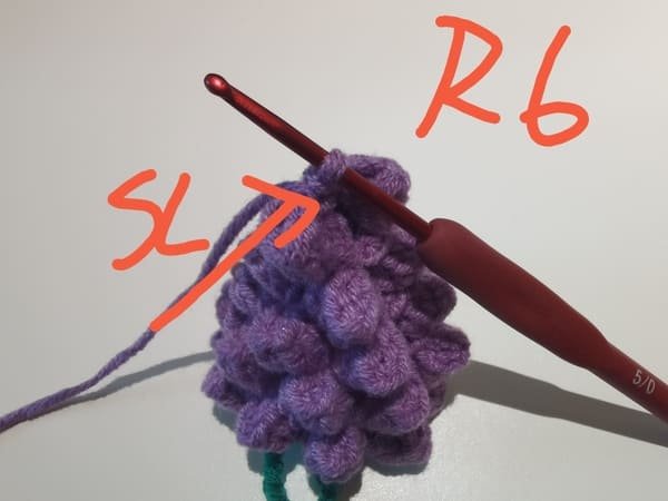 slip stitch with first chain stitch for round 6