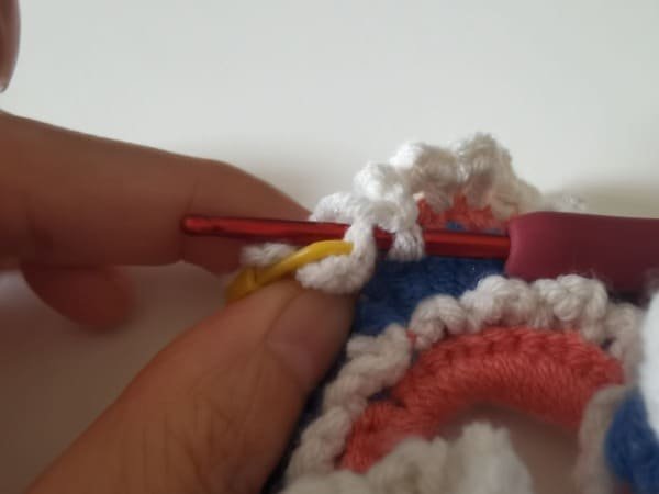 the hook insert the first stitch for round 5