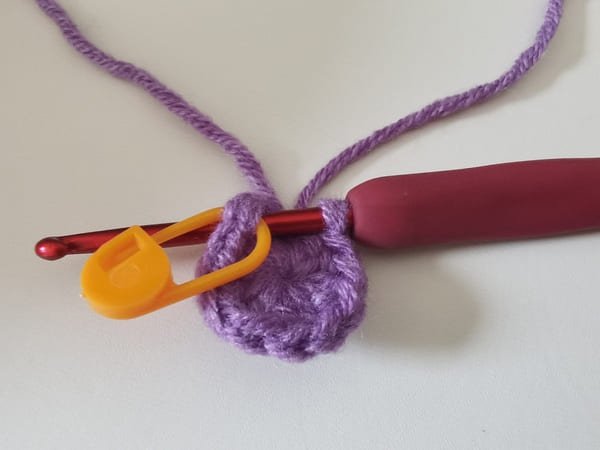 the hook insert the first stitch of previous round