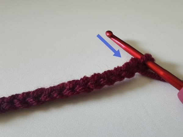 the hook starting from second to last stitch for crochet rose pattern