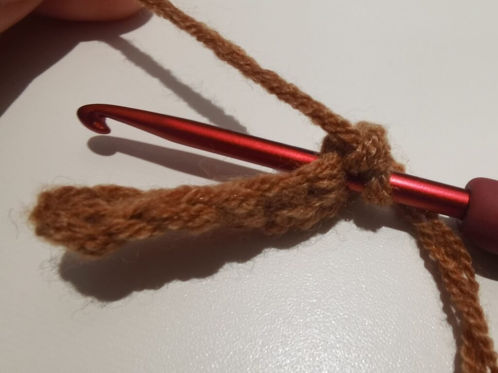 the hook right back into that same stitch for the second single crochet