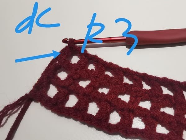 the last double stitch is completed for round 3 for bow crochet