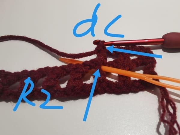 the second double stitch is completed for round 2 for bow crochet