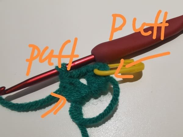 the second puff is completed for grape crochet