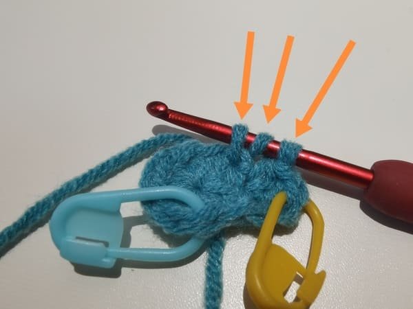 three loop on the hook for half double crochet increase