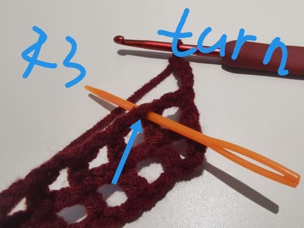 turn over fabric for round 3 for bow crochet