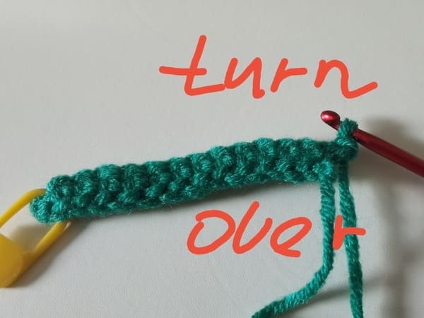 turn over the fabric for round 2 for frog crochet pattern