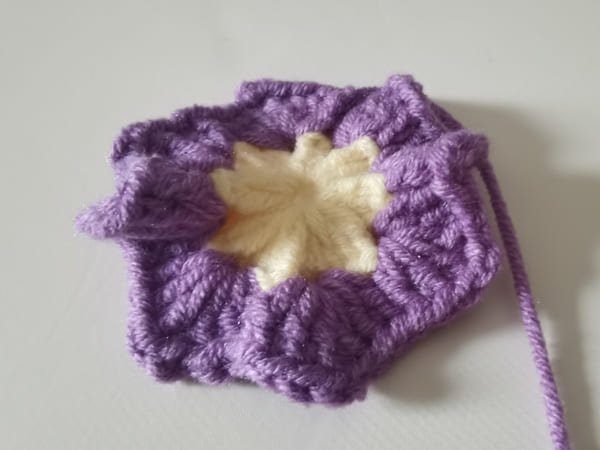 use hook to bring out yarn end for round 2 for crochet butterfly pattern