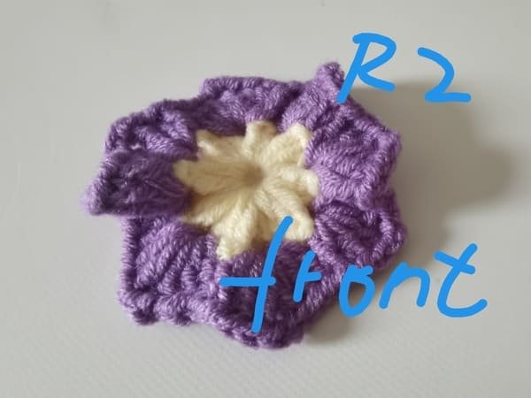 view of front for round 2 for crochet butterfly pattern