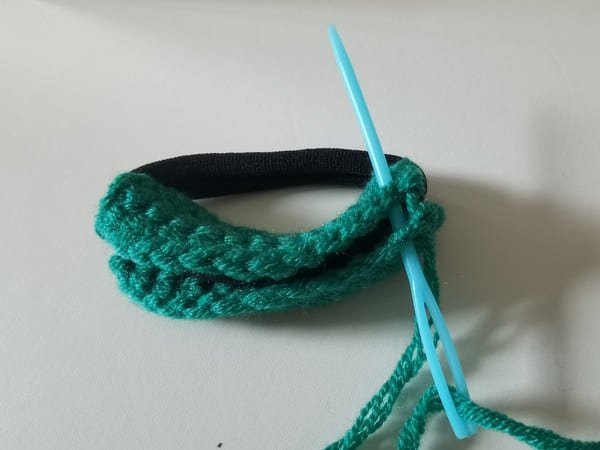 view of sewing for frog crochet pattern