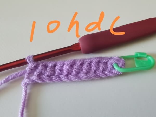 10 half double crochet for round 1
