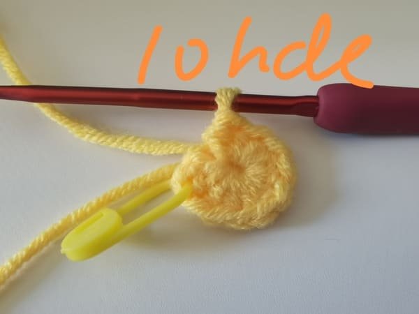 10 half double crochet in to magic ring