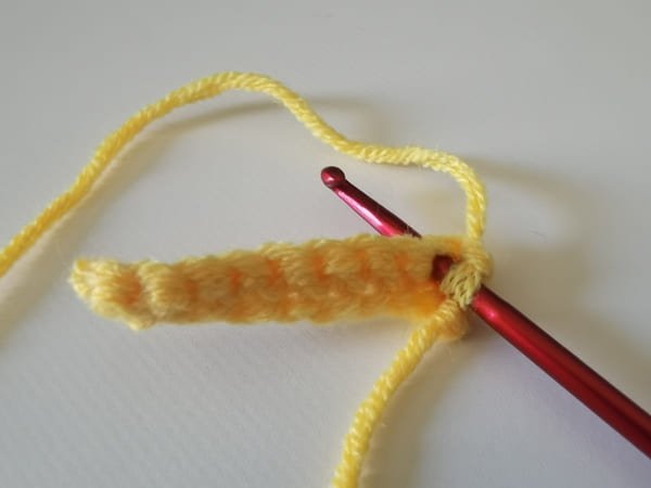 Insert your hook into the first stitch.