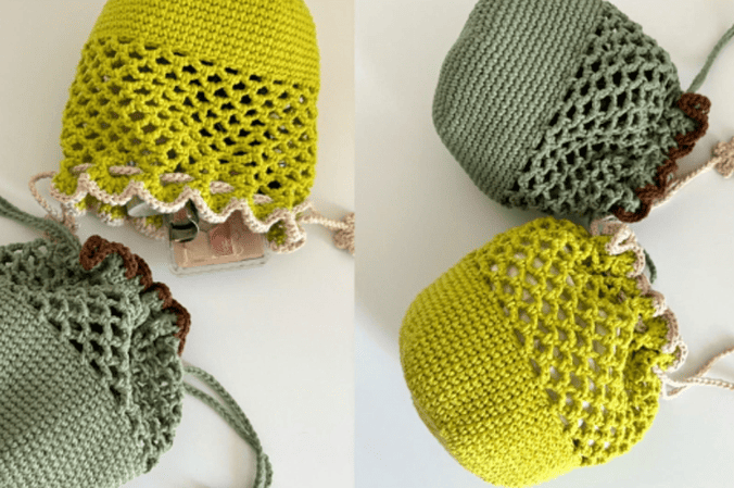 main photo of drawstring bag crochet