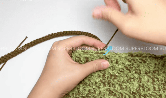 sew the handle on the bag for Mixed Color Vegetable Basket Tote Bag Crochet
