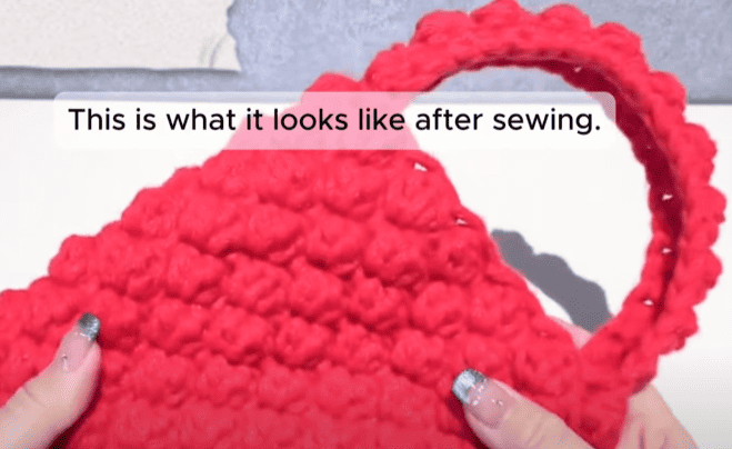 sew handle for crochet phone pouch